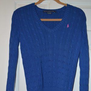 Royal Blue Polo Sweater with Pink Horse